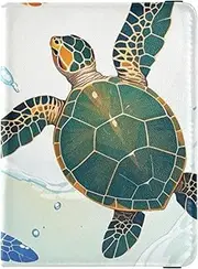 [Amooorous] Blue Red Turtle Leather decorative cute passport holder Wallet Combo Passport Cover Holder Wallet Case Ultra Slim, Blue red turtle, 1 size