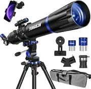 [YENGUAN] Telescope, 90mm Aperture 800mm Astronomy Telescope for Adults High Powered, Professional Refractor Telescopes for Kids & Beginners, Multi-Coated High Transmission with Phone Adapter Carry Bag