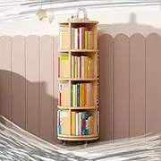 NILZA Solid Wood Rotating Bookshelf 360° Display Rotating Bookcase with Brake Wheels, Floor Standing Bookcase Tower for Small Space, Corner Spinning Bookshelf 4 Tier 5 Tier(4 Tier)