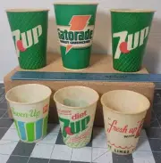 Lot(6) VTG 1960-80s 7-UP (Gatorade) Wax Paper Carnival / Fair NOS Cup COLLECTION