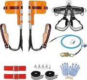 HSSZXFR Tree Climbing Spike, Tree Climbing Gear with Adjustable Climbing Belt and Steel Wire Core Flip Line, Arborist Tree Climbing Kit Tools with Triple Lock Lanyard Adjuster for Tree Work