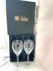 2 GALWAY IRISH CRYSTAL WINE GLASSES IN BOX O'HARA PATTERN - FREE SHIP