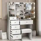 Dressing Table LED Makeup With Slide Mirror Stool Set Vanity Desk 10 Bulbs White