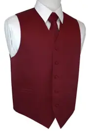 BURGUNDY SATIN FORMAL TUXEDO VEST, TIE & HANKIE SET Wedding, Prom, Homecoming