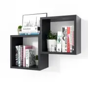 Cube Shelves Set2 Display Shelves Wall Mount 7.75" D x 12.5" Square-Set2 Black