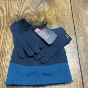Under Armour Boys Youth Coldgear Cuff Knit Beanie Hat Gloves Set Green/Blue NWT