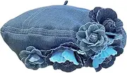 [ZARSIO] Denim Beret Hat Painter Hat for Women French Hat Artist Hat Casual Sun Hat with Adjustable Strap, Blue, Medium