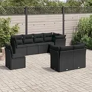 Patio Sets 8 Piece Garden Sofa Set with Cushions Black Poly Rattan