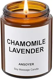 ANSOYER Massage Oil Candle, Romantic Gift SPA Use Home Scented Candle Body Oil, Ultra Hydrating Body Care with Soybean Oil, 4.5oz (Chamomile Lavender)
