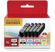 MX920 MX922 Ink Cartridges PGI-250/ CLI-251 5 Color Value Pack Compatible for Canon 250 and 251 Ink cartridges Canon 250xl 251xl Compatible with IX6820 MX922 MX920 IP8720 MG5520 Printer