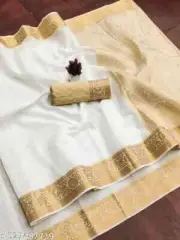 Gold Jari-White Banarasi Silik Sare Unstitched Blouse Festive Women Sari Saree