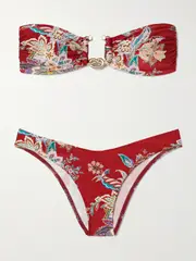 [Zimmermann] Zimmermann - Rhiannon Embellished Printed Bandeau Bikini - Red - 2 2 Red