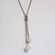 DAVID YURMAN NEW Solari Knot Pearl Necklace Sterling Silver with Pave Diamonds