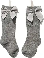 [TYUXINSD] Simple Sock Winter Toddlers Socks Knee Soft High Cotton Spanish Style Big Bow Floor Socks Kids Princess Socks for Girls (Color : 02 Pink Behind, Size : L(3 5 Years Old))