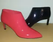 GUCCI GLORIA ICONIC BLACK PINK PATENT MID HEEL LOGO ANKLE BOOTS I LOVE SHOES