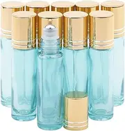 [Rowiz] 10 Roll-on Essential Oil Bottles, 10ml Refillable Empty Glass Roller Ball Bottles with Cap for Homemade Perfume Aromatherapy Oils