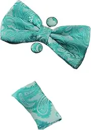 [Zasel] Mens Turquoise Paisley Matching Bow Tie, Pocket Square & Cuff Links Set