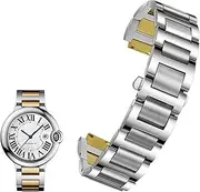 [RAYESS] Stainless Steel Lug End Watchband for Cartier Ballon Bleu Series 20 * 12mm 18 * 11mm 14 * 8mm W6920046 Straps Women Men Bracelet (Color : Silver Gold, Size : 14-8mm)
