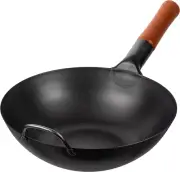 Carbon Steel Wok Pan 11.8"/30cm, Flat Bottom Stir Fry Wok for Chinese Cooking