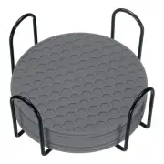 8 Pcs Silicone Coasters with Holder, 4 Inch Round Coaster for Drink, Gray