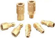 Coupler and Plug Kit (7 Piece), Automotive Type C, 1/4 Inch NPT, Solid Brass Qui
