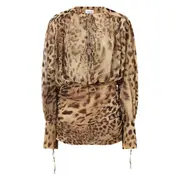 [The Andamane] The Andamane Lace-up Animal-print Mini Dress 42 IT BROWN