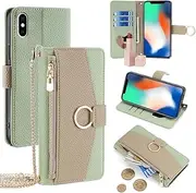 YOUULAR Wallet Case with Crossbody Strap Compatible for iPhone X/iPhone Xs/iPhone 10, Magnetic Handbag Zipper Pocket Cases PU Leather Flip Shockproof Cover with Kickstand Green