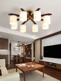 在飛比找松果購物優惠-新中式LED吊燈衚桃木色客厛燈簡約現代餐厛臥室房間燈中國風燈