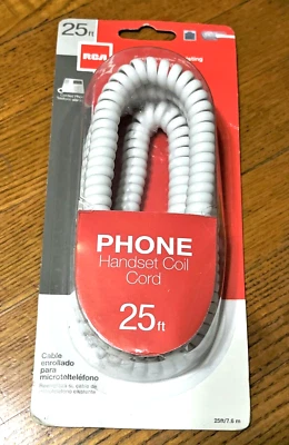 NEW 25 Foot Handset Coil Phone Cord RCA White Unopened # 223