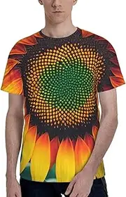 [FSCEV] Rainbow Sunflowers Men's Short Sleeved T-Shirt Crew Undershirts Essentials Adult Athletic Running Gym