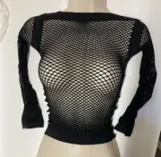 Black Fishnet longsleeve top Dancer Size S-M Great Very Stretchy #2330