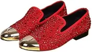 [Generic] Oxford for Men Formal Shoes Slip On StyleGenuine Leather Loafer Imitation Diamond Low Top Metal Round Toe Flats Block Heel