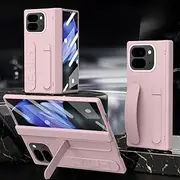 Jarttarn Compatible with Google Pixel 10 Pro Fold (2025) Multifunctional Kicktand Wrist Strap Folding Tempered Glass Protective Film Case for Pixel 10 Pro Fold Slim Cover (Pink)