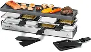 ROMMELSBACHER RC 800 Raclette Grill Fun for 4 (Table Grill, for 4 People, Expandable, Parking Deck, Aluminium Die-Cast Grill Plate with Xylan Plus Non-Stick Coating, 730 W), Silver