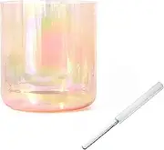 432Hz Meditation Alchemy Crystal Singing Bowl, Gradient Pink Orange Quartz Chakra Bowl With Free Acrylic Striker & O-ring, For Cosmic Light Resonance(B (7 Inch),B note)