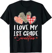 [X.Style] I Love My 1st Grade Sweeties Leopard Plaid Hearts Valentine ds282 T-Shirt (2XL) Black