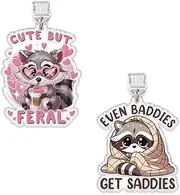 Set 2Pcs Even Baddies Get Saddies, Cute But Feral Kindle Charms Dust Plug Charm 1.5 Inches Raccoon Funny Sarcastic Quote Adult Humor Humorous Lightning/Type C Acrylic Material Accessories for E-Reader