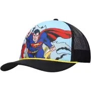 Superman Hat Big Print Foam Mesh Trucker Hat DC Rope Blue Black Premium Hat