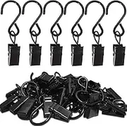 Stainless Steel S Hooks Curtain Clips, 50 Pack Hanging Party Lights Clips, Hangers Gutter Photo Camping Tents, Art Craft Display, Garden Courtyards Decoration, 2.4 Inch Long Black