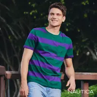 在飛比找Yahoo奇摩購物中心優惠-Nautica 男裝 活力撞色條紋短袖T恤-綠