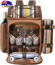 Picnic Backpack for 4, Cooler Bag, Blanket, Cutlery Set, Hiking, Camping