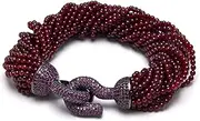 LAnGSHAW 20 Strands Natural Smooth Round Garnet Beads Bracelet Purple 8.5''