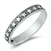 Stars Ring Genuine Sterling Silver 925 Rhodium Plated Jewelry Height 4mm Size 10
