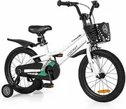 Costway 36 & 40 cm Kid's Bike for 3-5/4-7 Years Old, Children Training Bicycle with Handbrake & Coaster Brake, Adjustable Handlebar & Saddle, Removable Basket, Toddler Bike w/ 2 Training Wheels