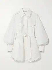 [Zimmermann] Zimmermann - Belted Cotton And Silk-blend Mini Shirt Dress - White - 2 2 White