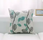 White With Teal And Gray Leaves And Polyester Insert Pillow