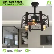 19" Reversible Ceiling Fan 3 Color Changing Chandelier Light Caged Fan w/Remote