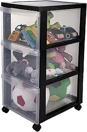 [IRIS OHYAMA] Plastic Drawers Storage Unit, Plastic Storage Drawers, A4 Format & 4 Wheels, H61.5cm/3 Drawers, BPA Free, Black, W40 x D29 x H61.5cm, DC-303