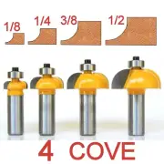 4pc 1/2" Shank Radius 1/2",3/8",1/4",1/8" Cove Convex Router Bit Set sct-888