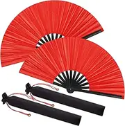 Maitys Large Clap Fans for Line Dancing Large Chinese Folding Hand Fans for Men and Women, Festival, Tai Ji, Kungfu, Martial Art, Gifts(Laser Red,2 Packs)